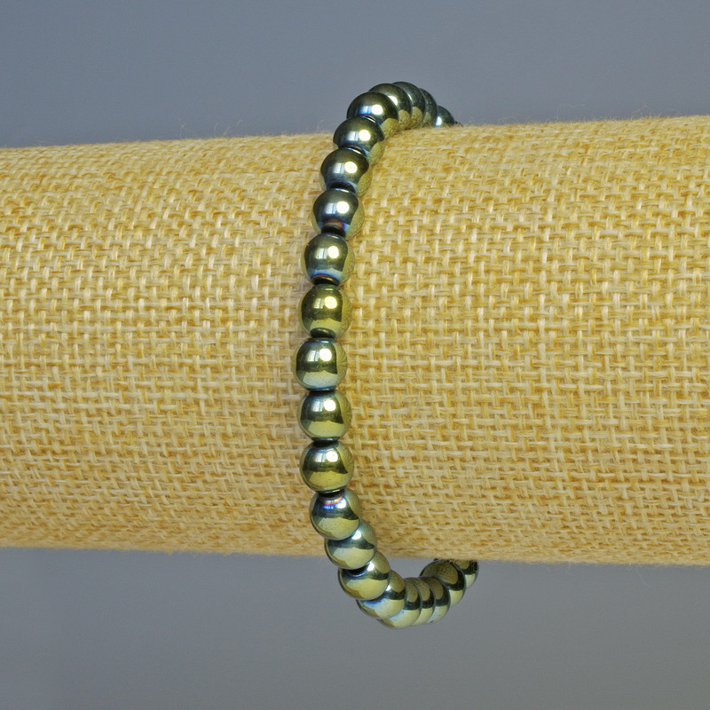 Brățară din hematit, bile culoare chameleon verde, diametrul 6 mm, lungime 18 cm, elastică