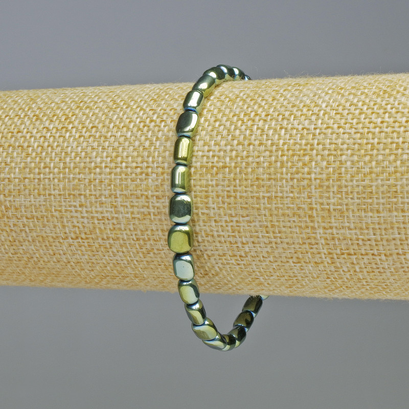 Brățară din hematit, culoare verde camaleon, mărgele ovale, diametrul 7×6 mm, lungime 18 cm, pe elastic