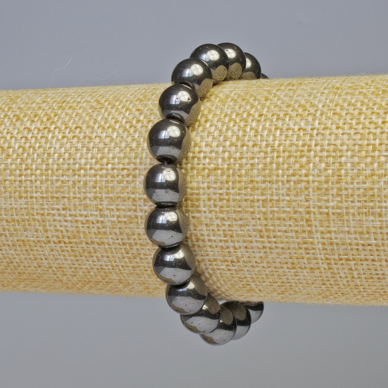 Brățară din hematit cu bile netede, diametru 10 mm, lungime 18 cm, extensibilă