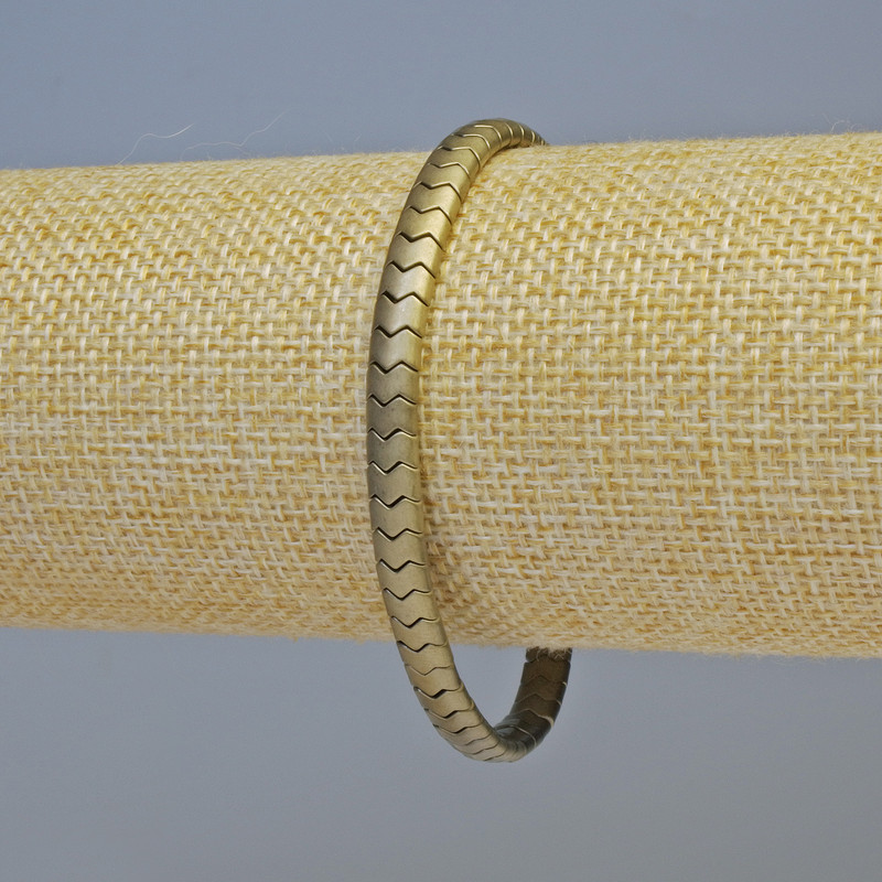 Brățară din hematit în formă de șarpe, model zig-zag, culoare bronz mat, diametru 5×4×3 mm, lungime 18 cm, extensibilă