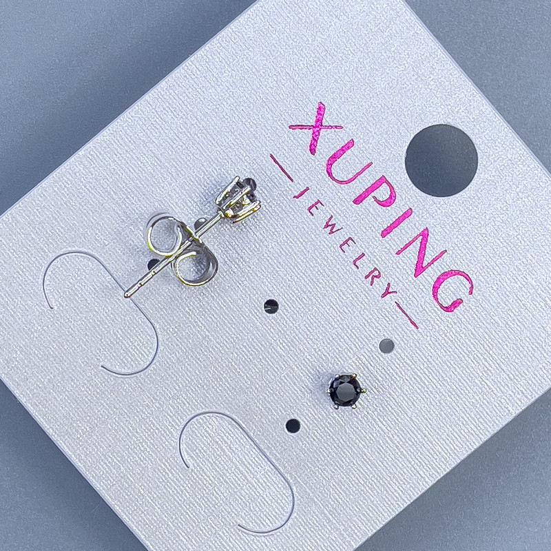 Cercei stud Xuping cu piatră neagră de aproximativ 3 mm, rodiu