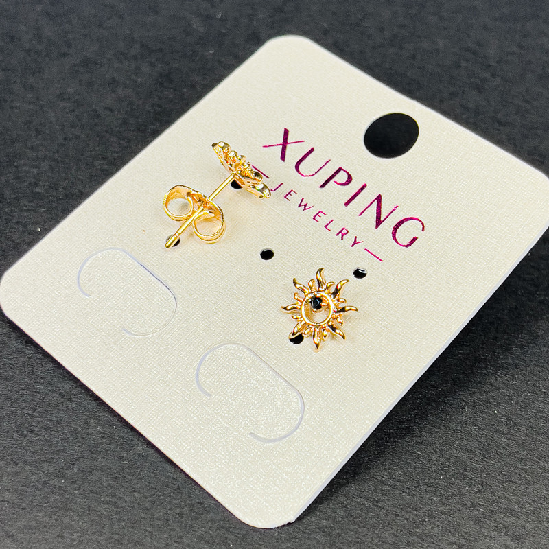 Cercei știft Xuping cu cristal negru, 9 mm +/- placare cu aur 18K