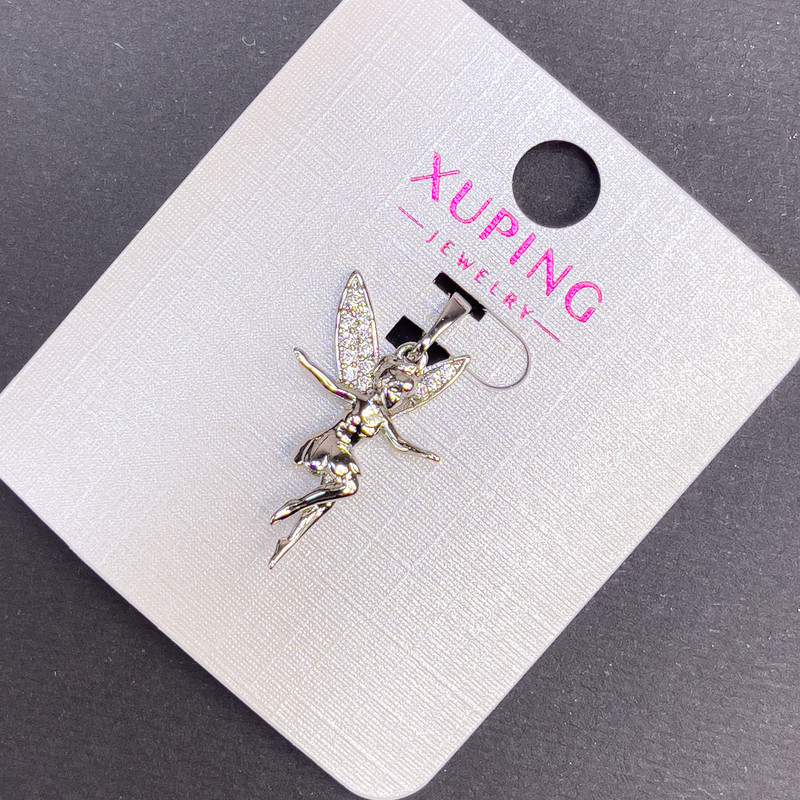 Pandantiv Xuping Zână cu cristale albe, diametrul aproximativ de 14 mm, lungimea aproximativă de 27 mm, placare cu rodiu