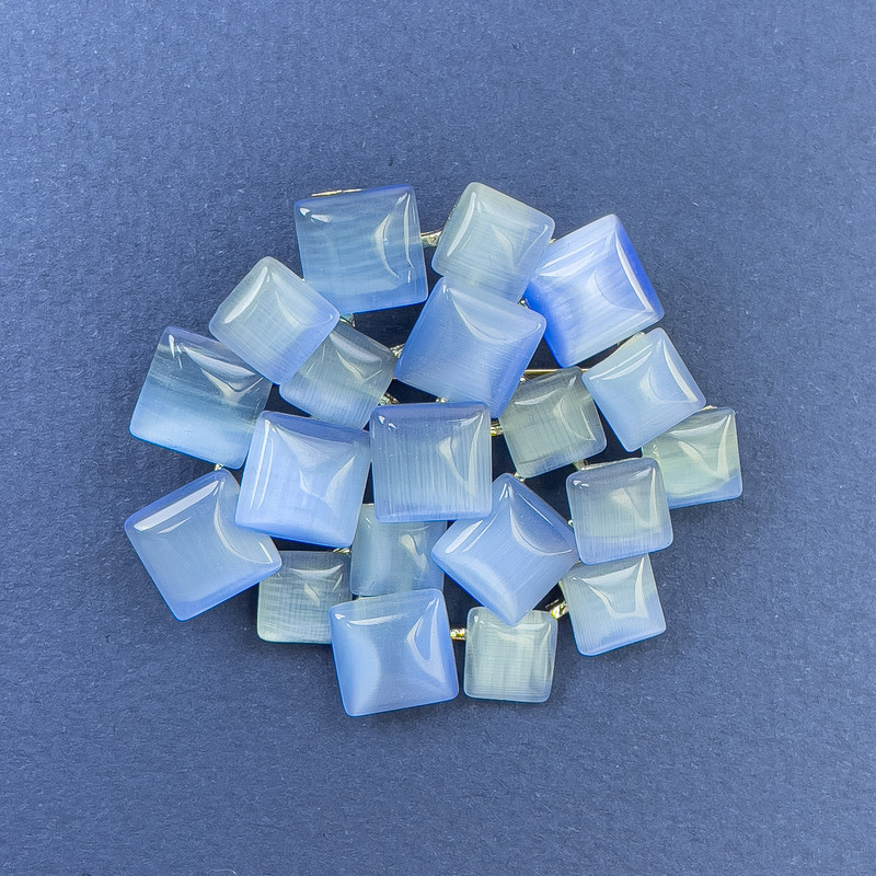 Broșă cu pandantiv Accent cu ochi de pisică albastru deschis, metal auriu, 44×49 mm+