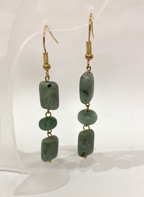 Cercei din jadeit, formă dreptunghiulară, diametrul 12x8 mm ±, rondel 8x6 mm ±, lungime 58 mm ±