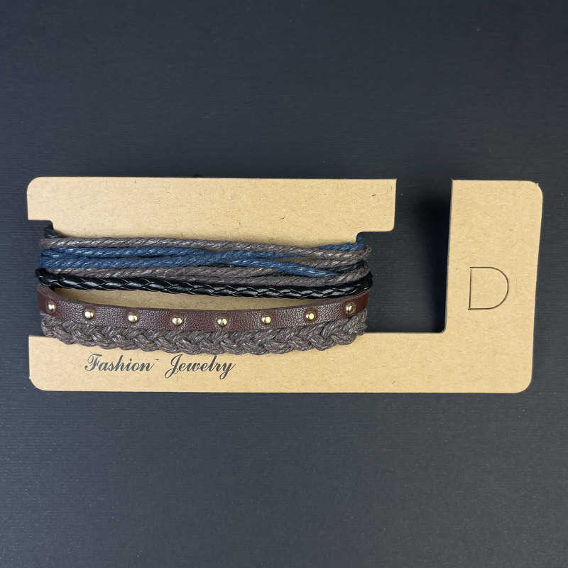 Brățară triplă din piele ecologică și textil, cu reglare, lungime 18-24 cm+