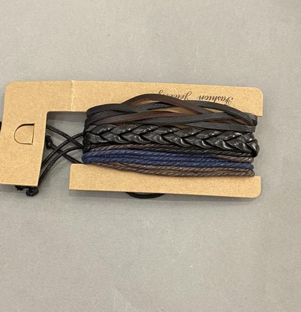 Brățară triplă din piele ecologică și textil, cu sistem de reglare, lungimea 18–24 cm+