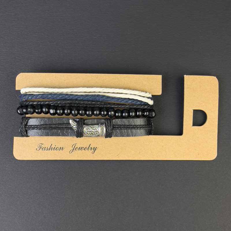 Brățară triplă din piele ecologică, cu inserție metalică, închidere prin strângere, lungimea 18-24 cm+