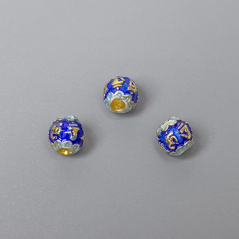 Mărgea Cloisonné email albastru-azuriu, diametru 6×5 mm, gaură de 2 mm, culoare metal aurie, 1 bucată