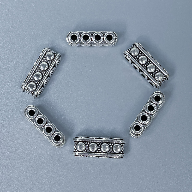 Furnitură separator de rânduri, inserție în culoare metalică argintie, diametrul 7×5×17 mm, ± gaură de diametru 1,8 mm, ambalare 20 g (~10 buc.)