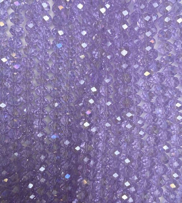 Mărgele din cristal ceh pe fir, transparente mov-liliac cu finisaj benzinat, formă rondel, diametrul aproximativ 8×6 mm, lungime 42 cm