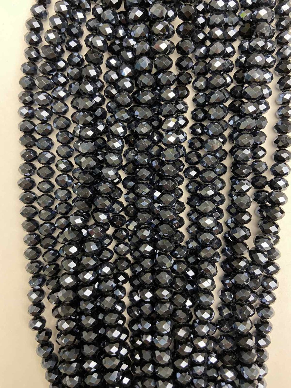 Намистини Чеський Кришталь на волосіні чорне матове гранований рондель, діаметр 8х6мм + -, довжина 40см +