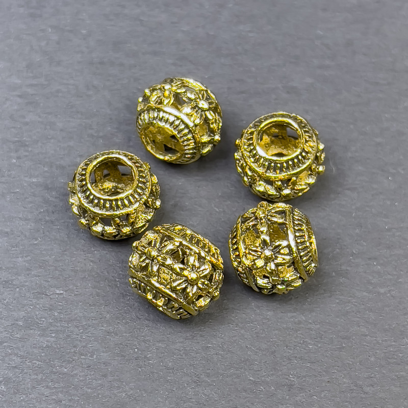 Furnitură mărge-inserție aurie, diametrul 9×10 mm, gaură 5 mm, ambalare 5 buc