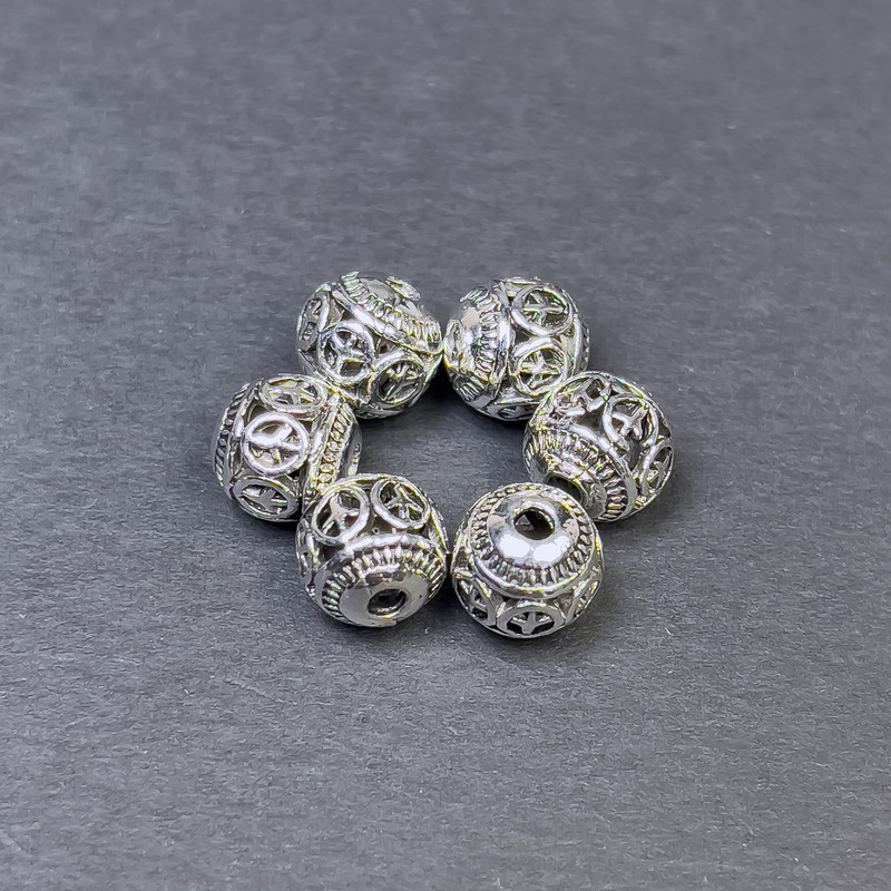 Furnitură pentru mărgele – inserție, culoare metalică argintie, diametru 8×8,5 mm, gaură de aproximativ 2 mm, ambalaj 6 buc