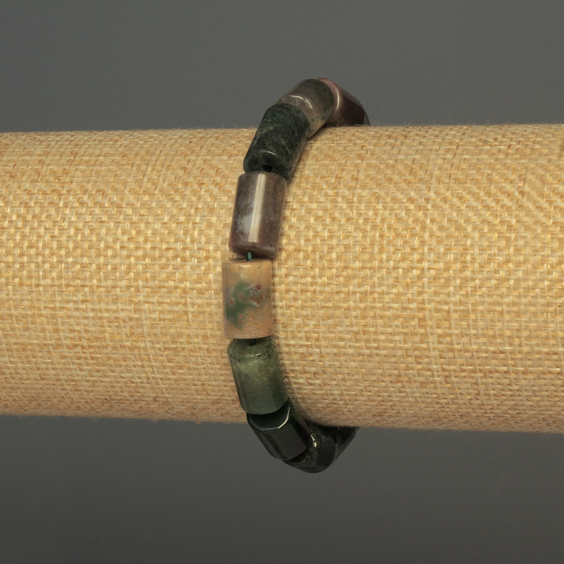 Brățară din agat mușchi cilindric, diametrul aproximativ 12x8 mm, lungime 18 cm, elastică