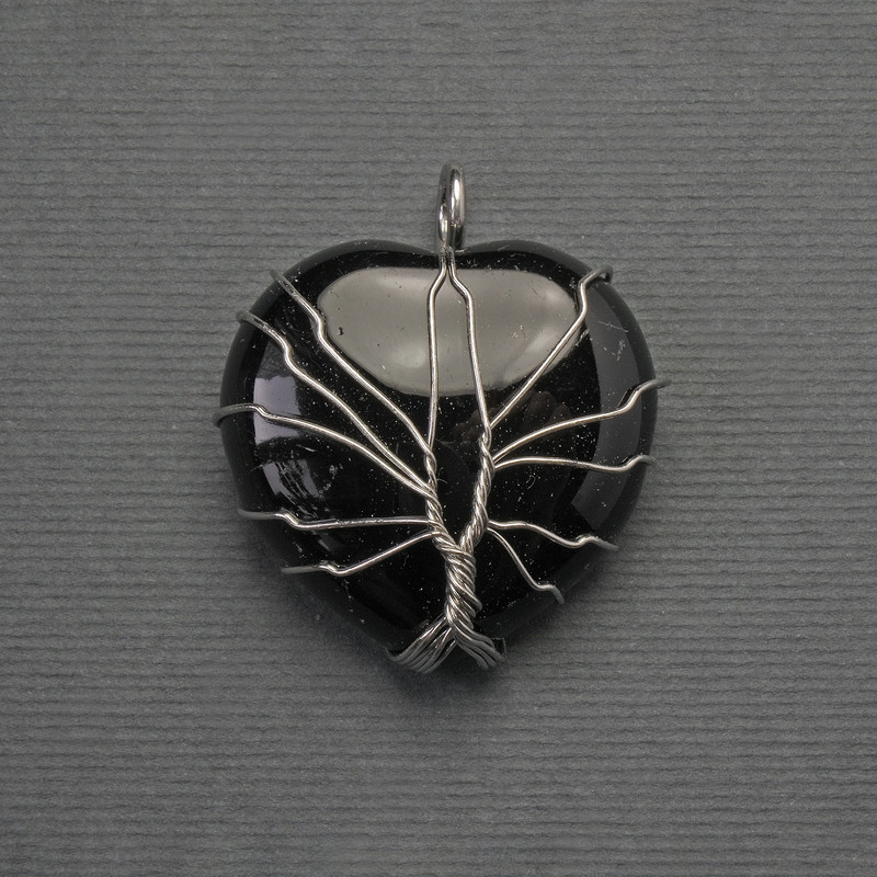 Pandantiv Inimă din agat în înfășurare argintie, diametru 30x30 mm, lungime 37 mm +-