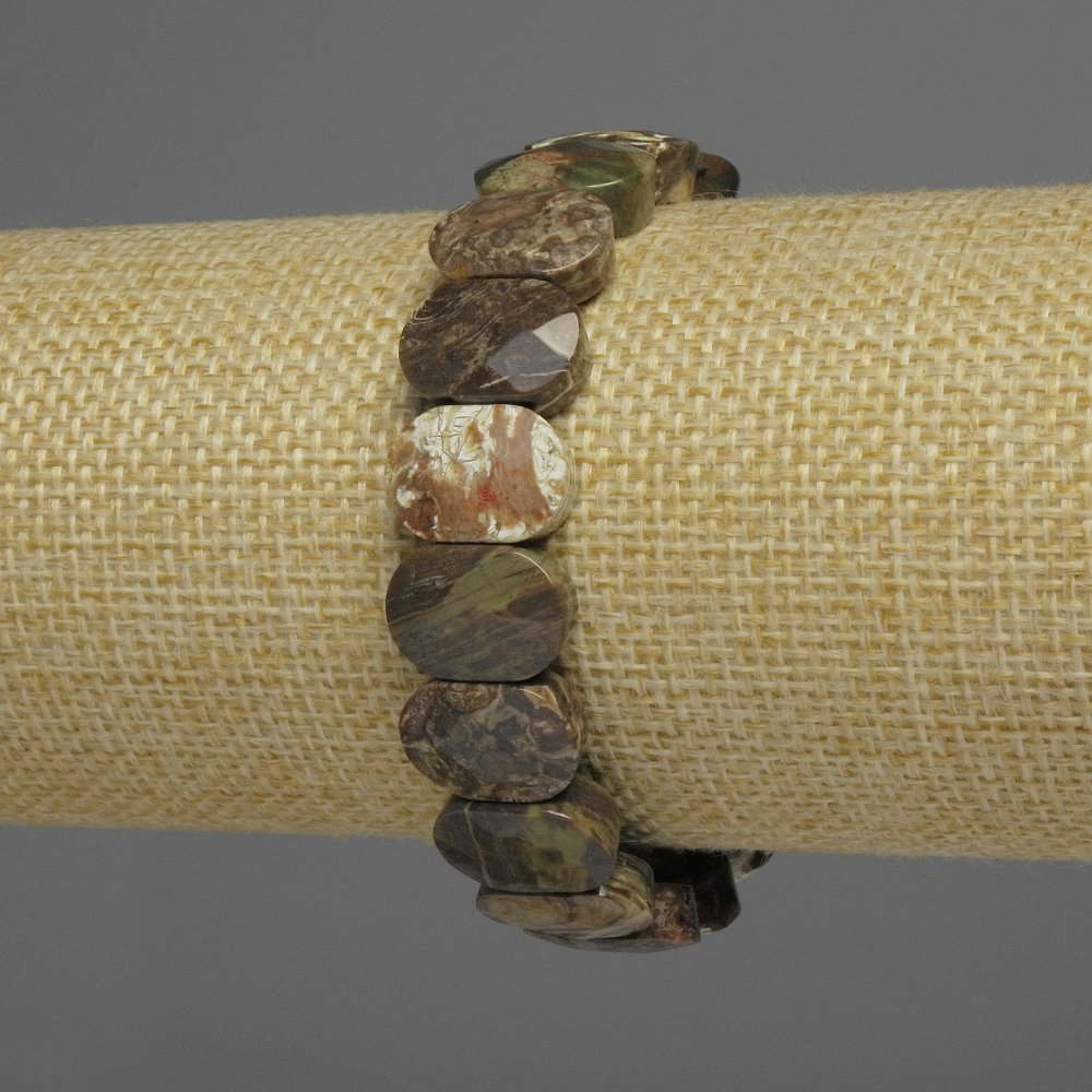 Brățară din piatră naturală jasper oceanic, zale tăiate, diametrul 14x10 mm, lungime 18 cm, elastică