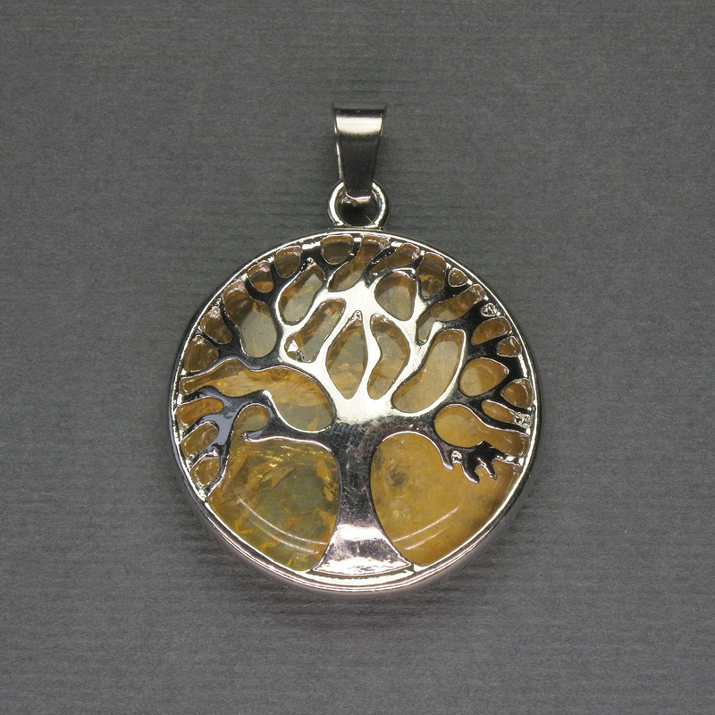 Pandantiv citrin în montură «Copac», diametrul 27 mm+