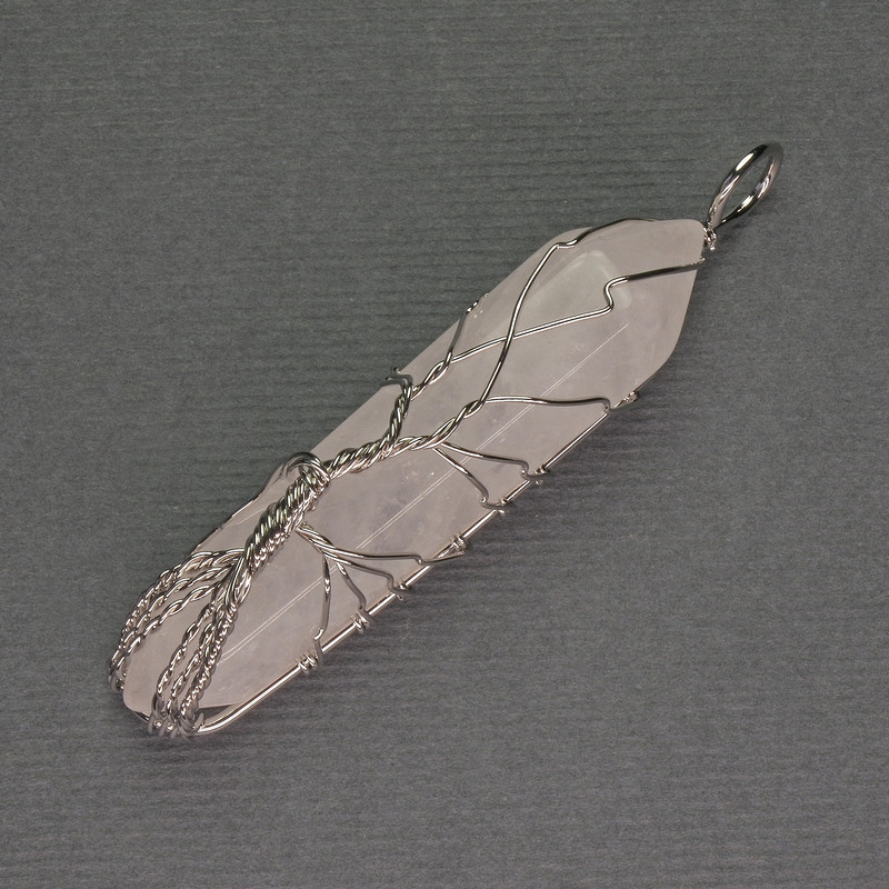 Pandantiv din cristal de munte hexagonal, cristal 12x50x57 mm, în înfășurare argintie