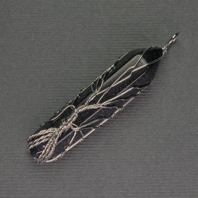 Pandantiv din aventurin „Noaptea Cairo”, hexagonal, cristal 12×50×57 mm, placat cu argint