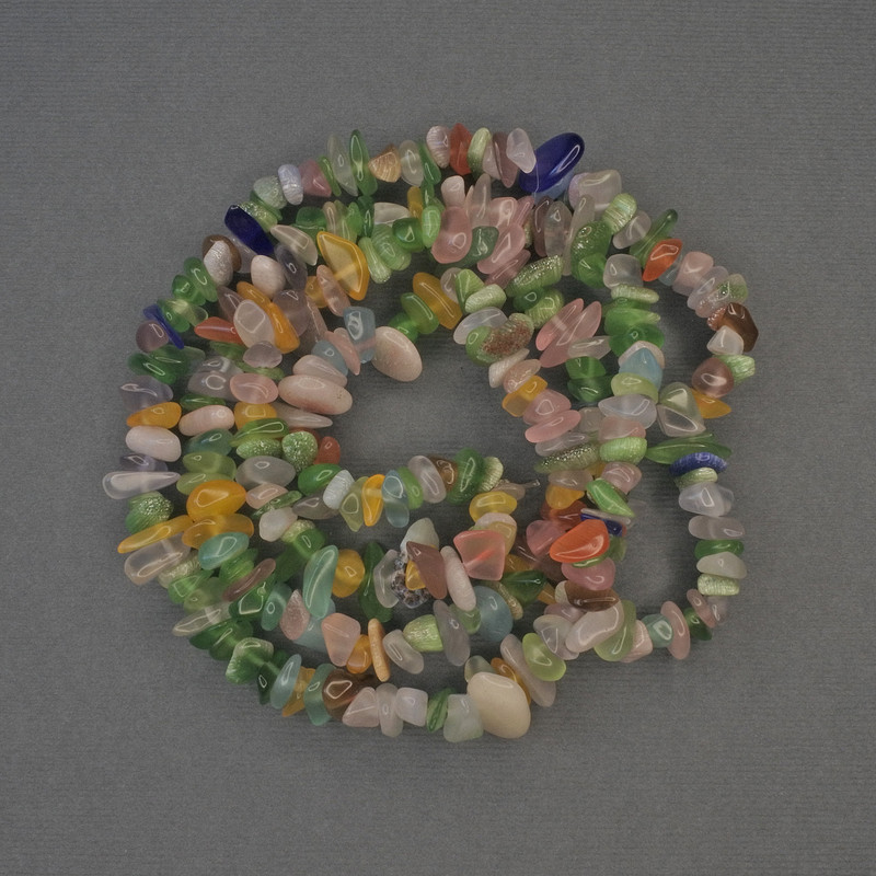 Mărgele asortate «ochi de pisică» pe fir, diametrul 6-10×2-4 mm, lungimea 76 cm+