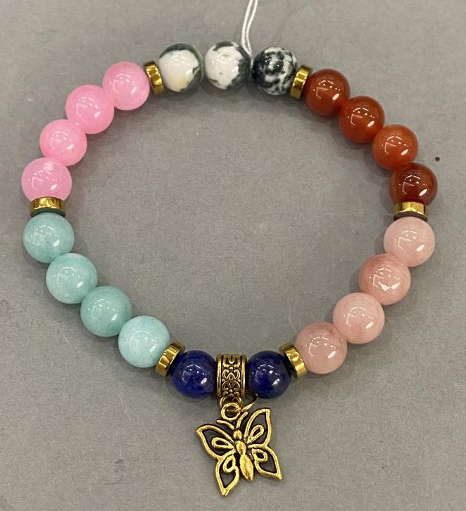 Brățară Asortiment, bile netede de 8 mm ±, cu inserții metalice, lungime 18 cm, pe elastic