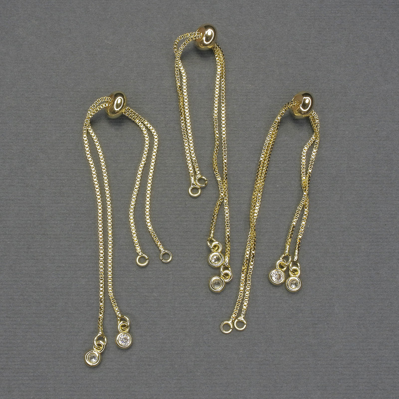 Bază pentru brățară cu slider, lungime 22 cm ±, cristale albe, metal auriu