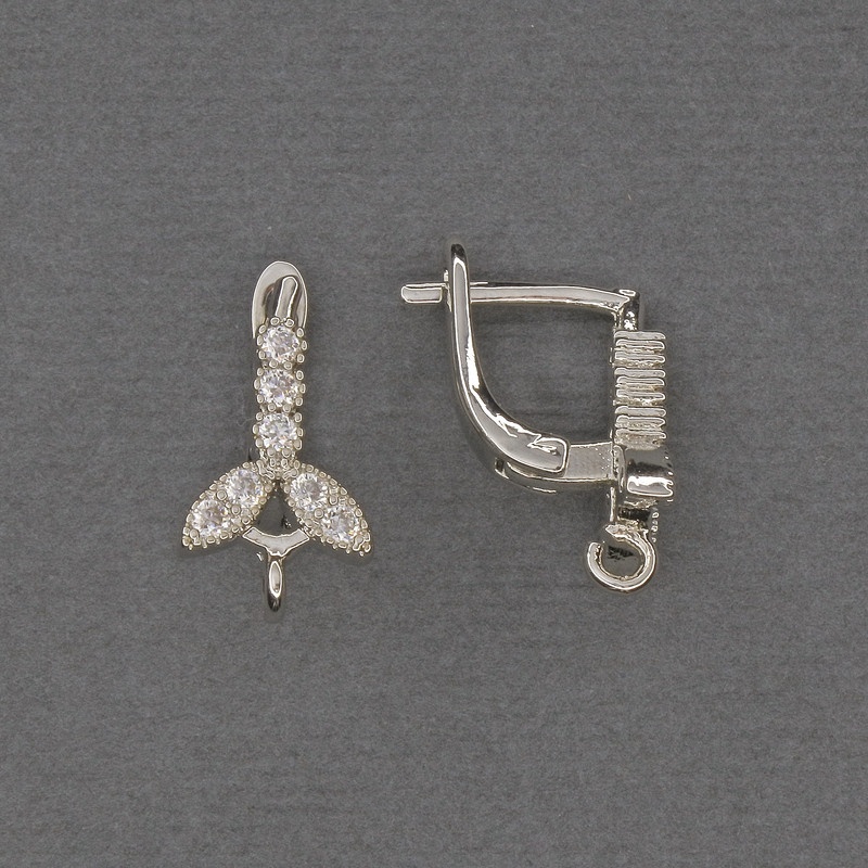 Știfturi pentru cercei cu strasuri albe, metal argintiu 16x3x9 mm - pereche