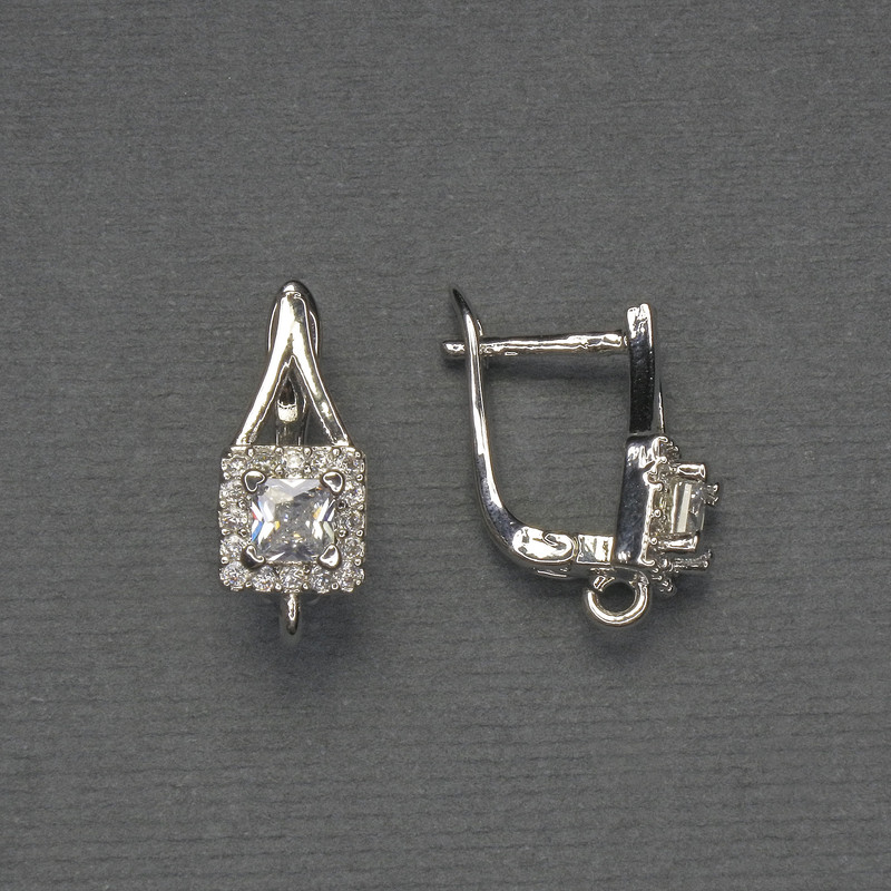 Știfturi pentru cercei cu cristale albe, metal argintiu, 17×7 mm – pereche