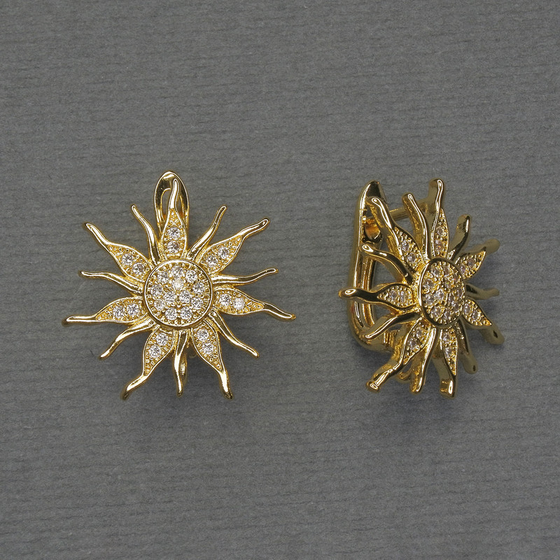 Știfturi pentru cercei cu strasuri albe, metal auriu, diametrul de 20 mm, pereche