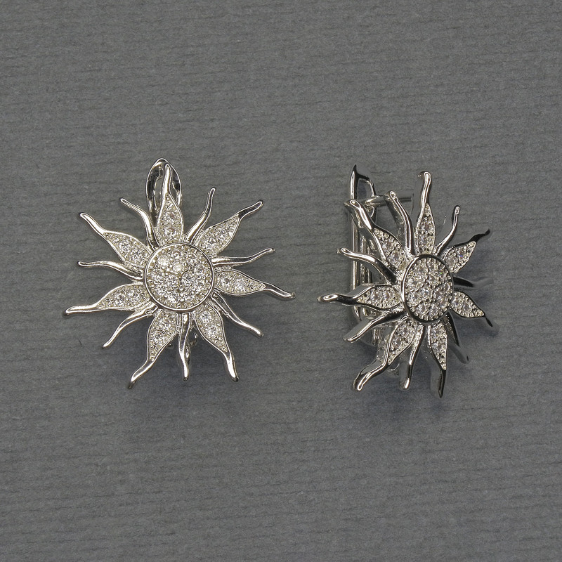 Știfturi pentru cercei cu cristale albe, metal argintiu, diametrul 20 mm - pereche