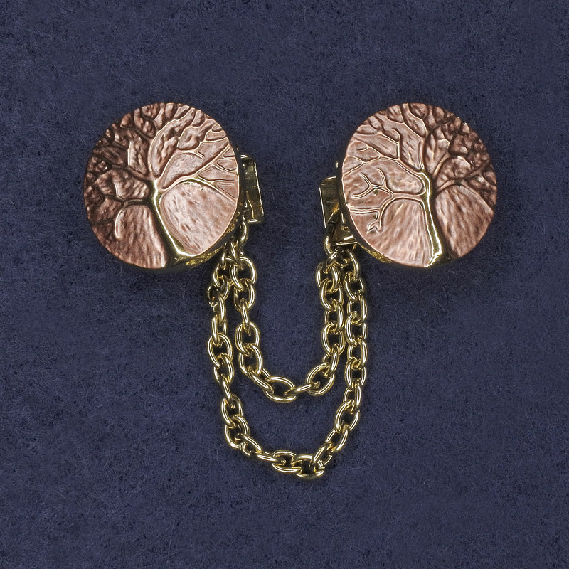 Broșă pentru cardigane, email roz, metal auriu, diametrul de aproximativ 20 mm, lanț de aproximativ 9 cm