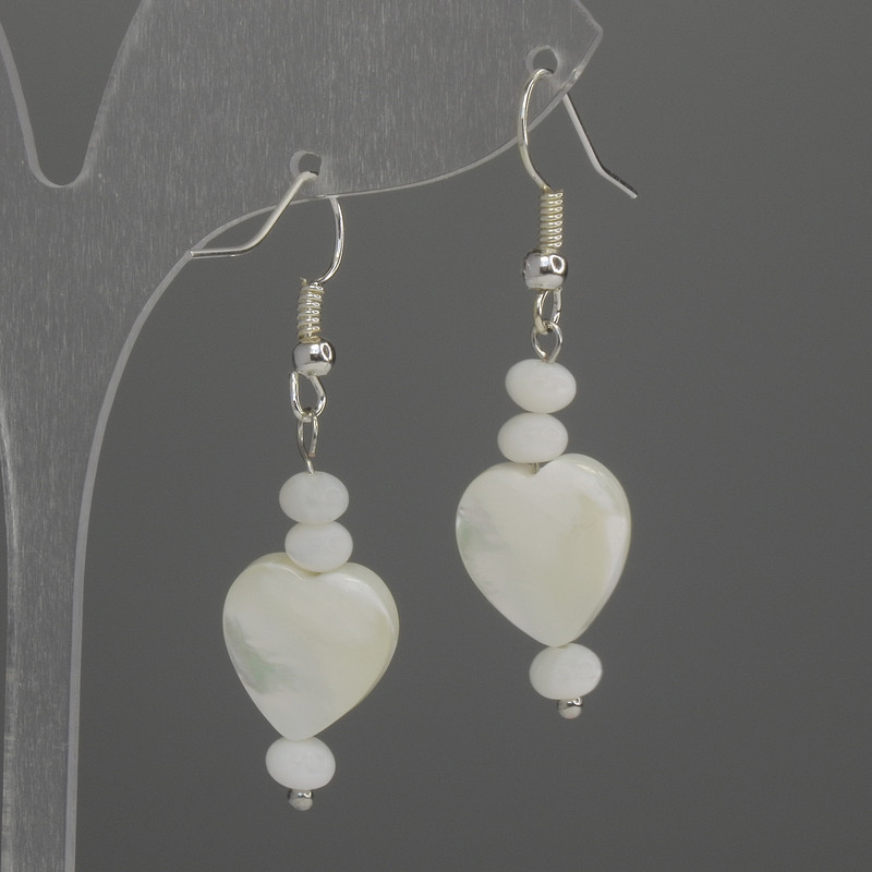 Cercei Perlamurt, inimă 12 mm ±, rondel 5x3 mm ±, lungime 45 mm ±