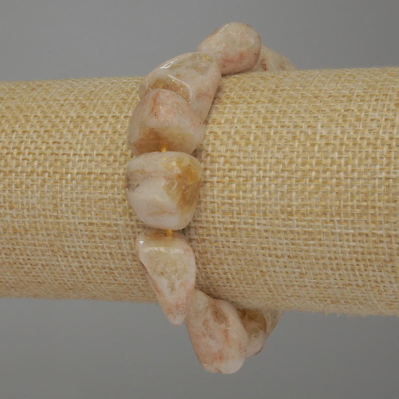 Brățară cu citrin din piatră naturală brută, formă rotunjită, diametrul 14-20×14 mm, lungime 18 cm, elastică