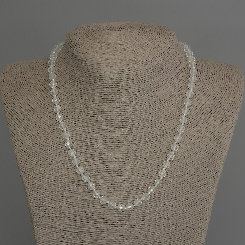 Colier cu topaz și cristal montan, bile facetate, diametrul aproximativ 6 mm, lungime aproximativ 45 cm, cu închizătoare