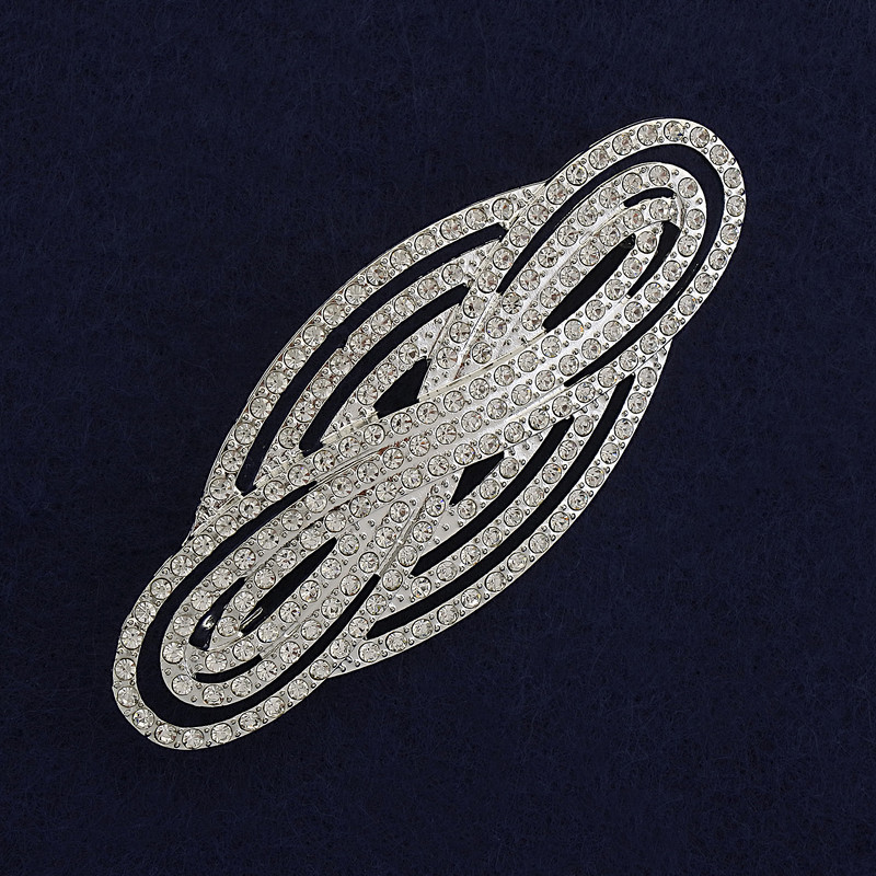 Brosă Accent cu cristale albe, metal argintiu 80×33 mm+