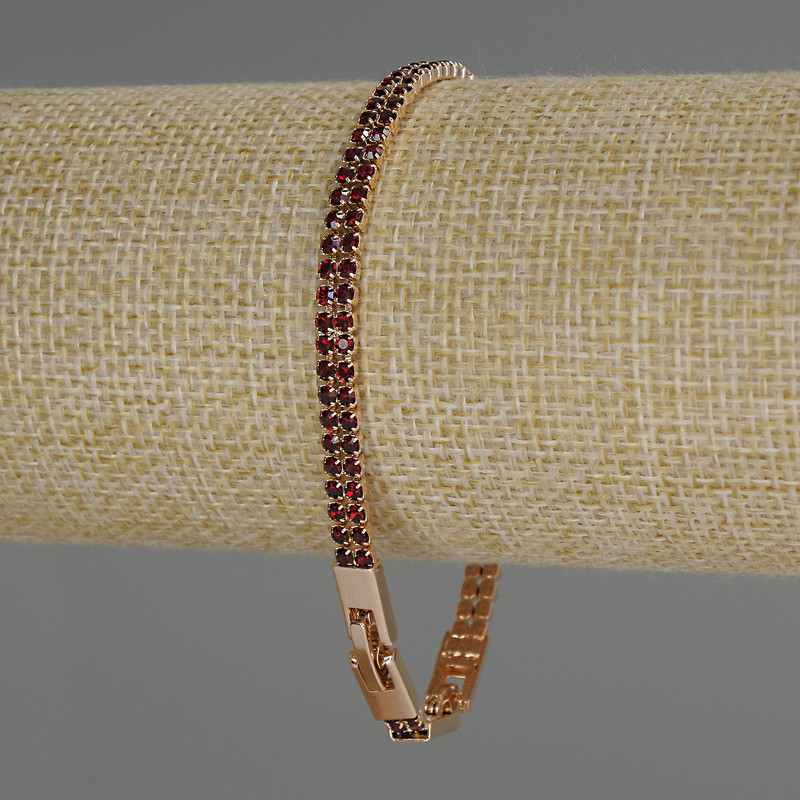 Brățară Xuping placare cu aur 18K, cristale roșii, grosime 4,5 mm, lungime 17–19 cm