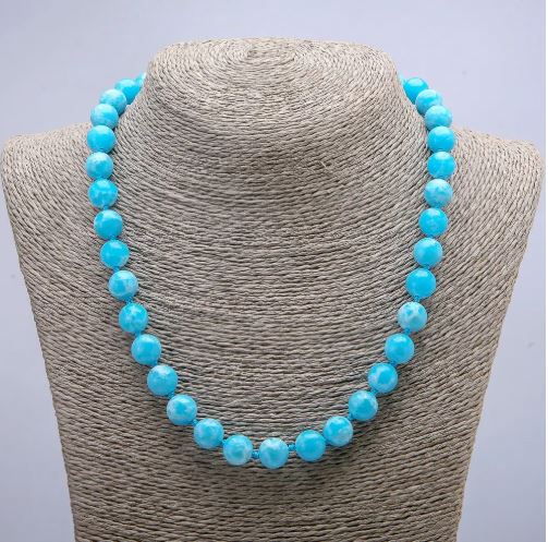 Colier din larimar, mărgele netede, diametrul de aproximativ 10 mm, lungimea 46 cm+