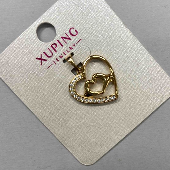 Pandantiv Xuping «Inimă» cu cristale albe, diametrul 18 mm, lungime 26 mm ±, placare cu aur 18K