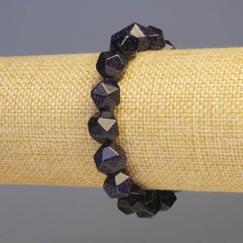 Brățară cu aventurin, nisip albastru, piatră sintetică cu fațete, diametru 11x11 mm, lungime 18 cm, elastică