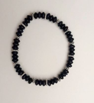 Brățară cu aventurin «Nisipul albastru, noaptea Cairo» rondel, diametrul 3x6 mm, cu inserții argintii, lungime 18 cm ± (elastic)