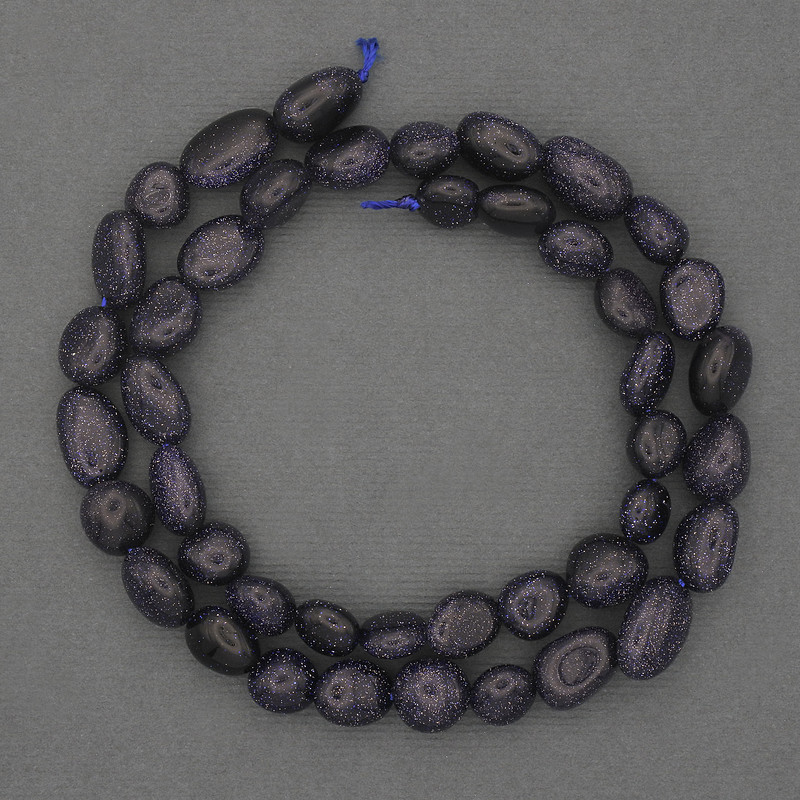 Perle din piatră sintetică Aventurin – nisip albastru, cu fațete, diametrul 9-12×8 mm, pe fir, lungime 41 cm+