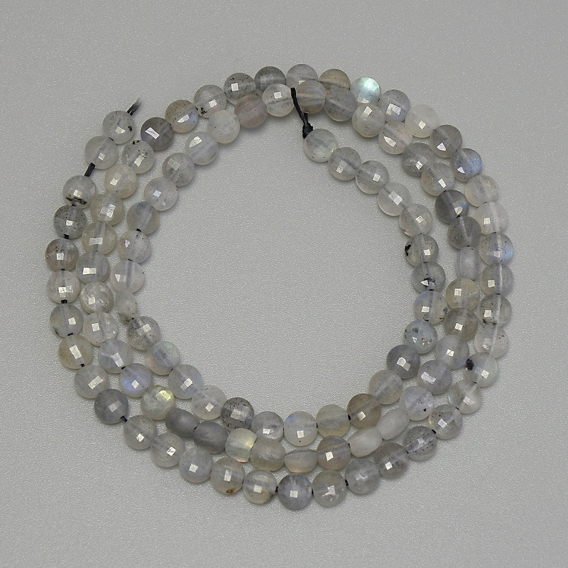 Mărgele de labradorit tăiate, diametrul 4 mm, pe șnur