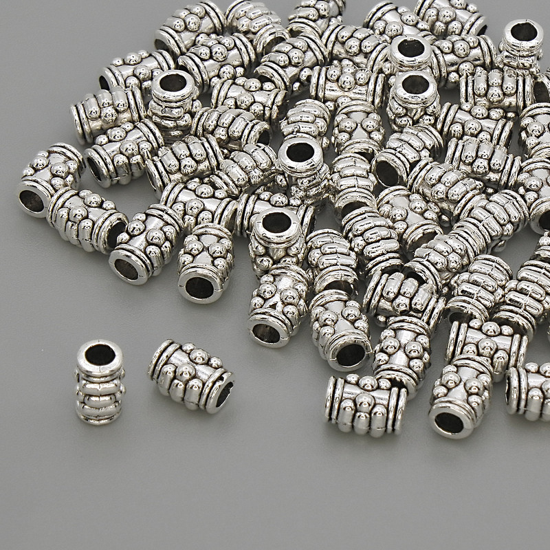 Mărgea-inserație, culoare metalică argintie, diametru 6,5×5 mm, gaură 2,5 mm, ambalaj 20 g (~59 buc.)