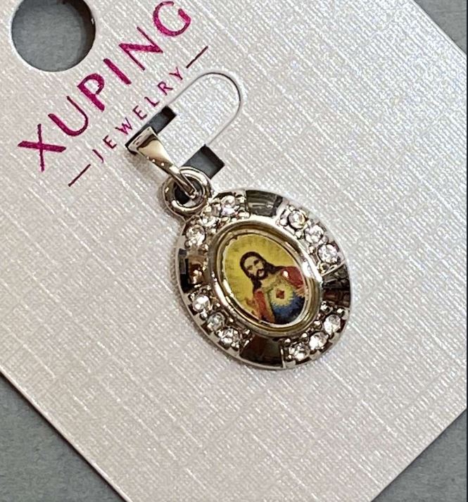 Кулон "Ікона" Xuping з білими стразами, діаметр 20х13мм+-, довжина 25мм+- родій