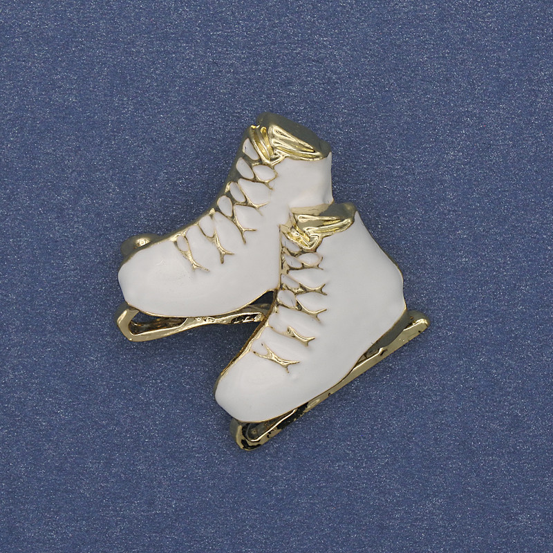 Broșă-pendentiv «Patine» email alb, metal auriu 23x32mm+