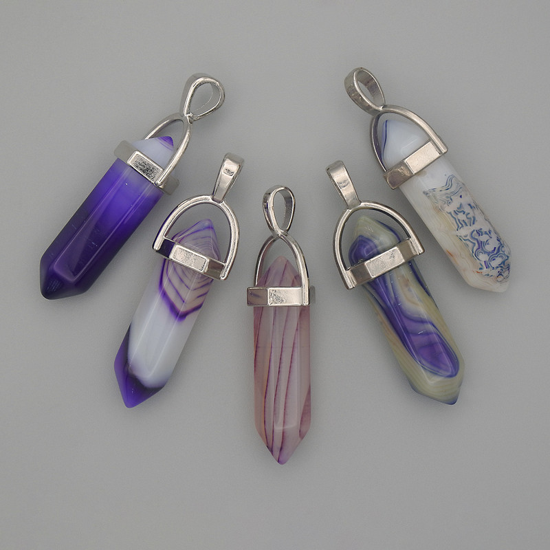 Pandantiv din agată, în formă de cristal hexagonal, 8x31x41 mm+