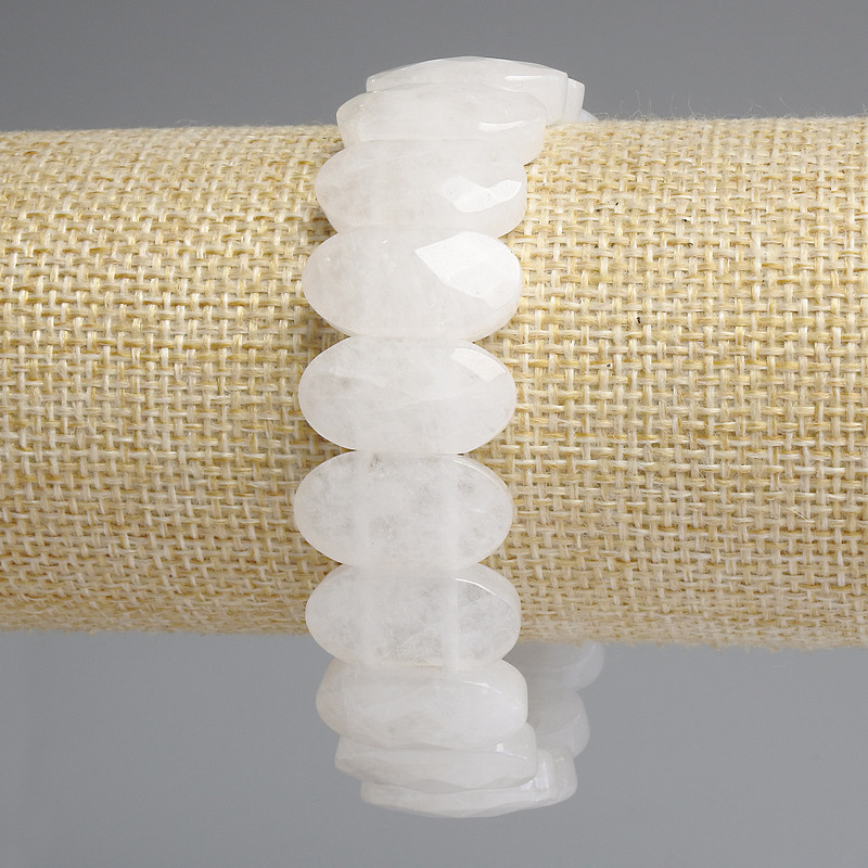 Brățară din cristal de munte, zalele fațetate rotunjite, diametru 20×10, 5 mm +/-, lungime 18 cm +/- elastică