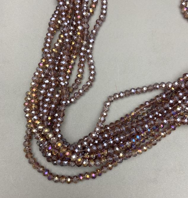 Mărgele din cristal ceh pe fir, maro translucid cu luciu de benzină, rondel tăiat, diametrul 6×5 mm, lungimea 40–41 cm