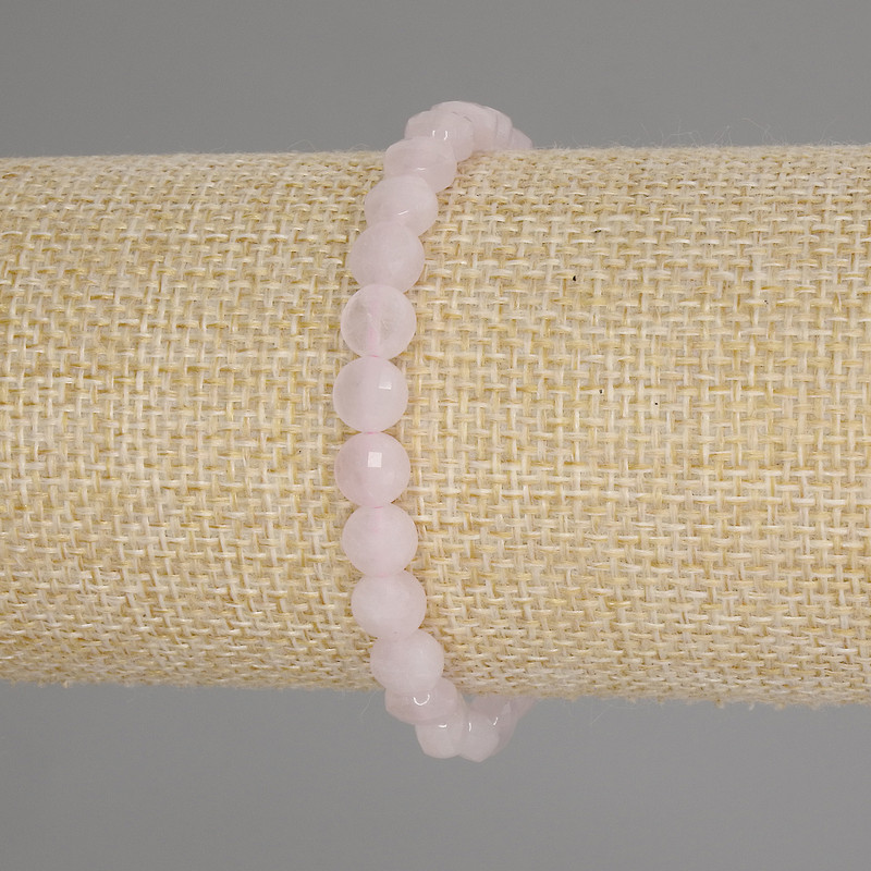 Brățară din cuarț roz, monedă fațetată, diametru 6 mm, lungime 18 cm, elastic